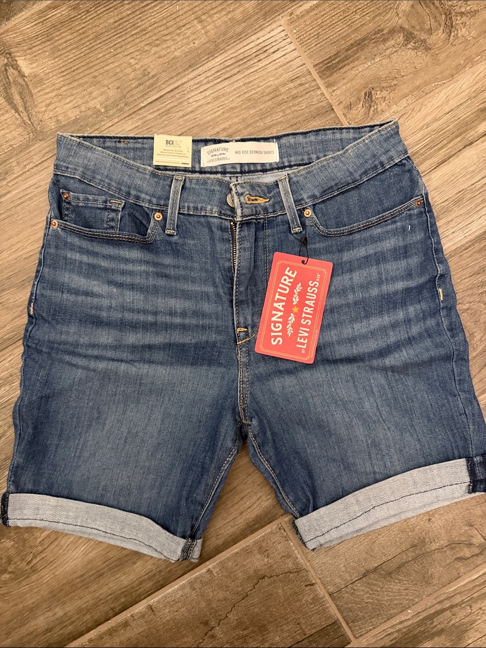 Signature by Levi Strauss Mid Rise Bermuda Shorts - Light Blue Denim